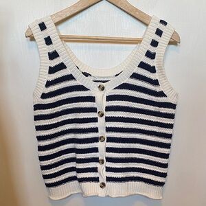 J. Crew Navy and White Striped Button Tank Top